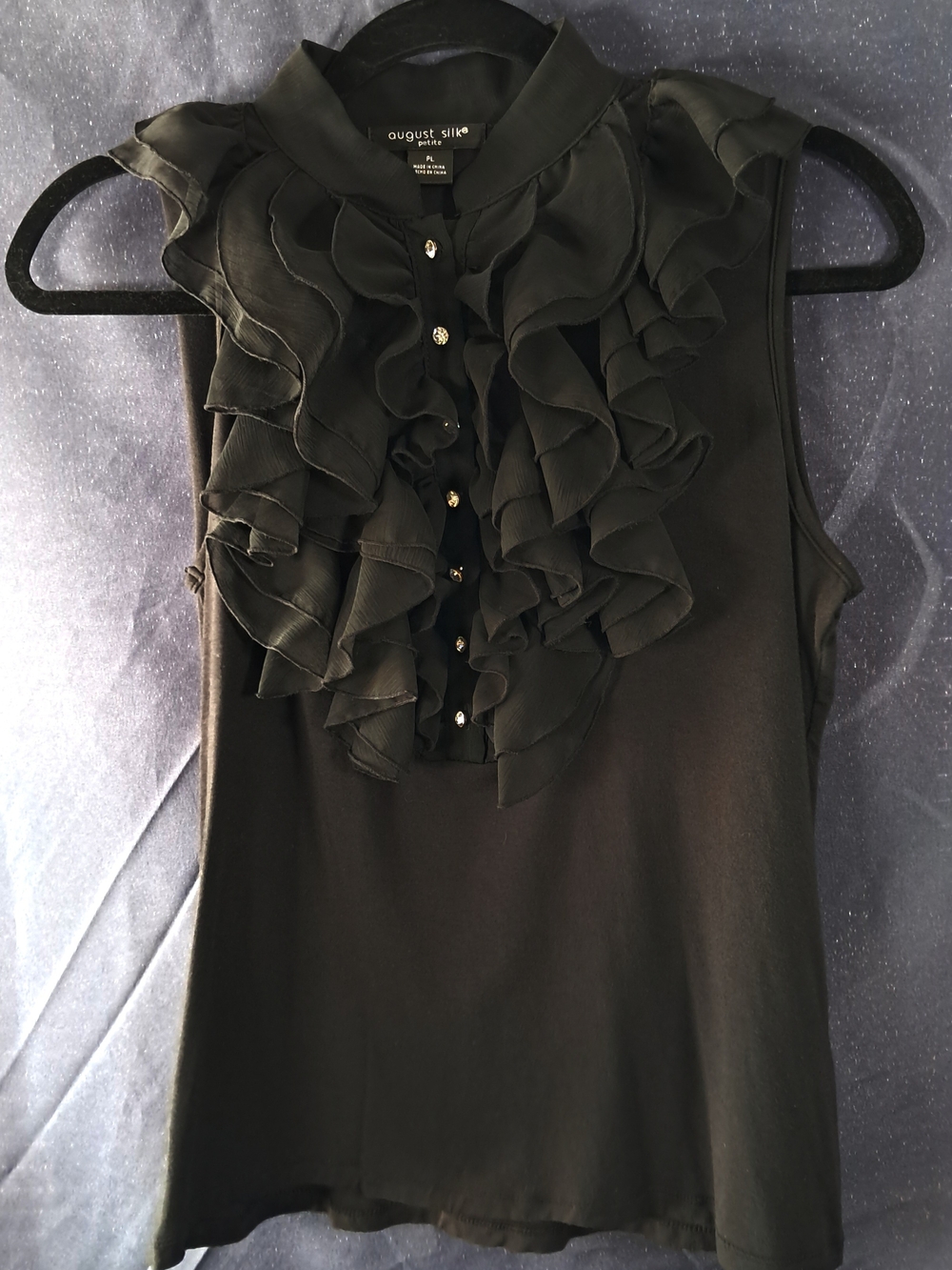 August Silk Black Ruffled Sleeveless Blouse